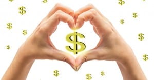 Hands in heart shape with $ sign within