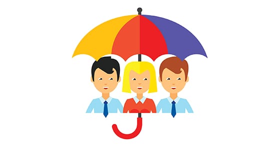 three people under a umbrella