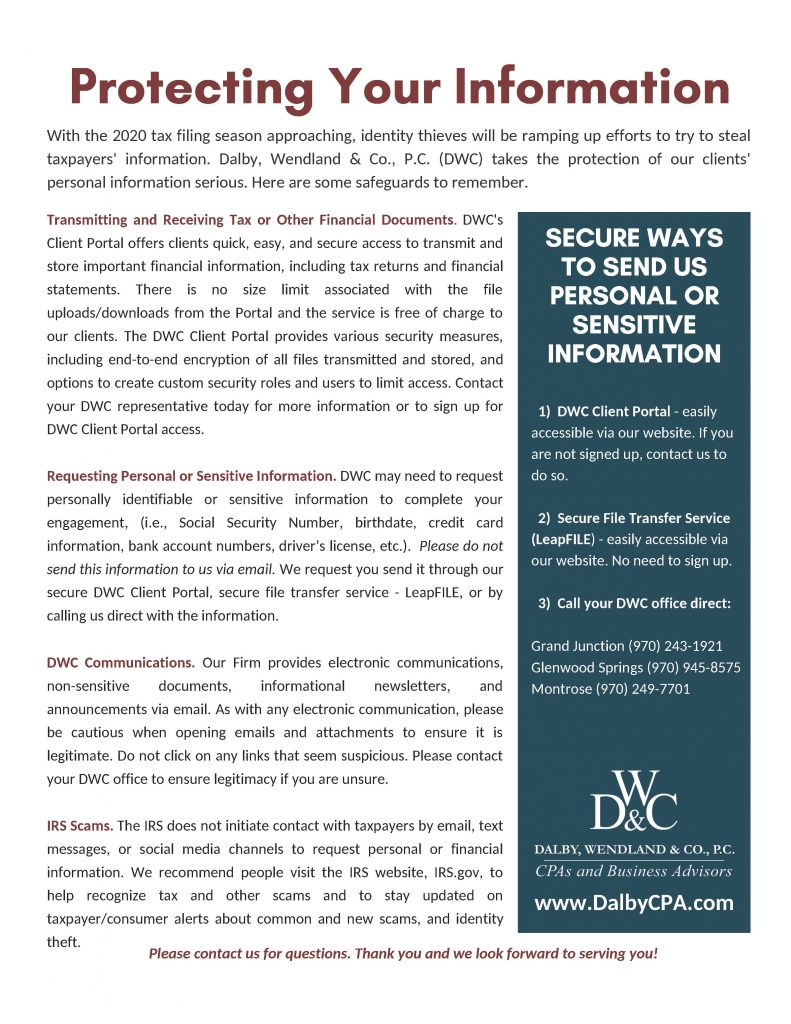 Helping to Protect Our Clients' Information | Dalby Wendland & Co. | CPAs | Business Advisors | Colorado