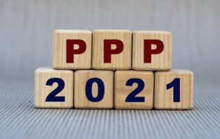PPP 2021 - word on wooden cubes on a gray background. Business concept